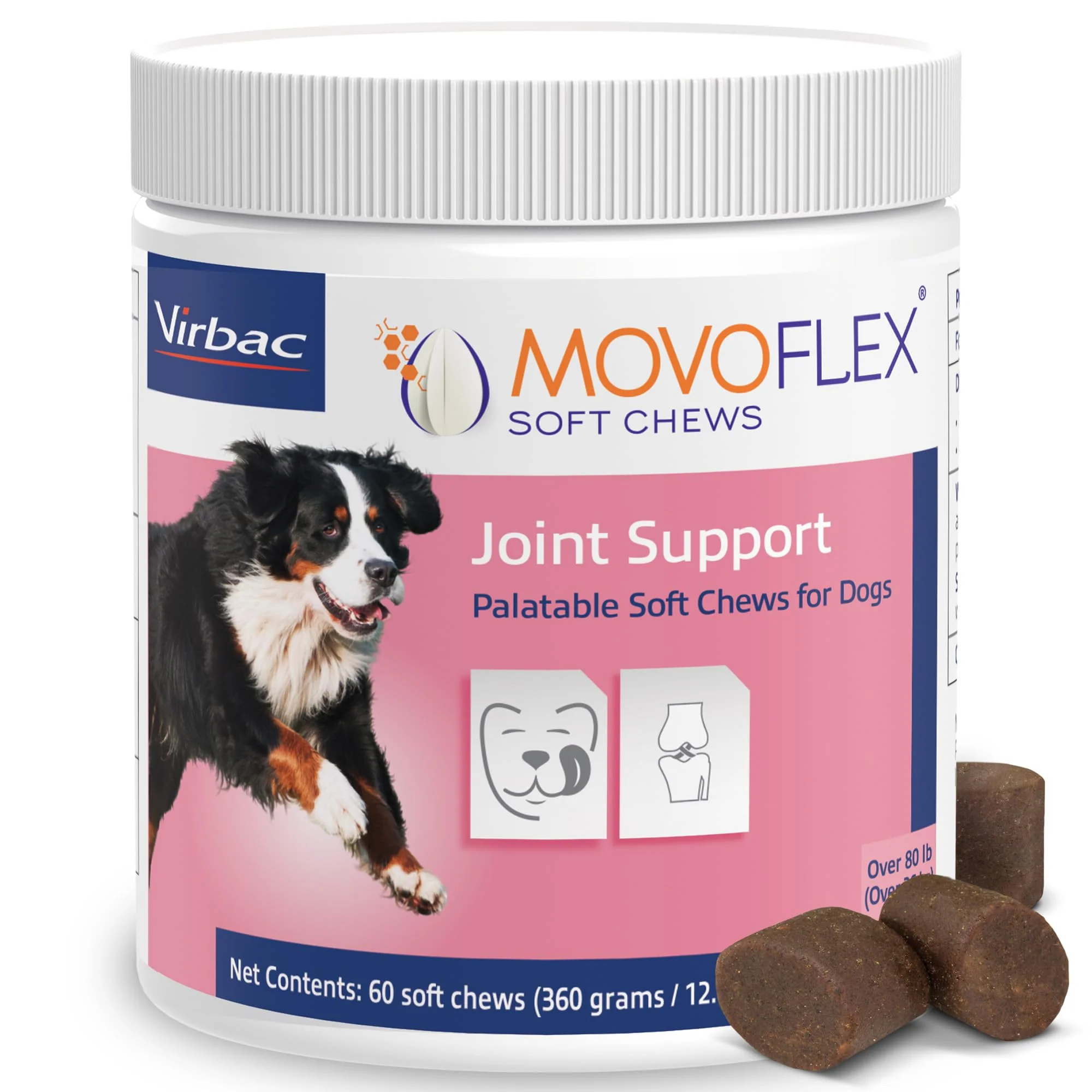 Reusable MOVOFLEX Soft Chews Hip and Joint Support for Large Dogs – 60 Count by Virbac Healthy