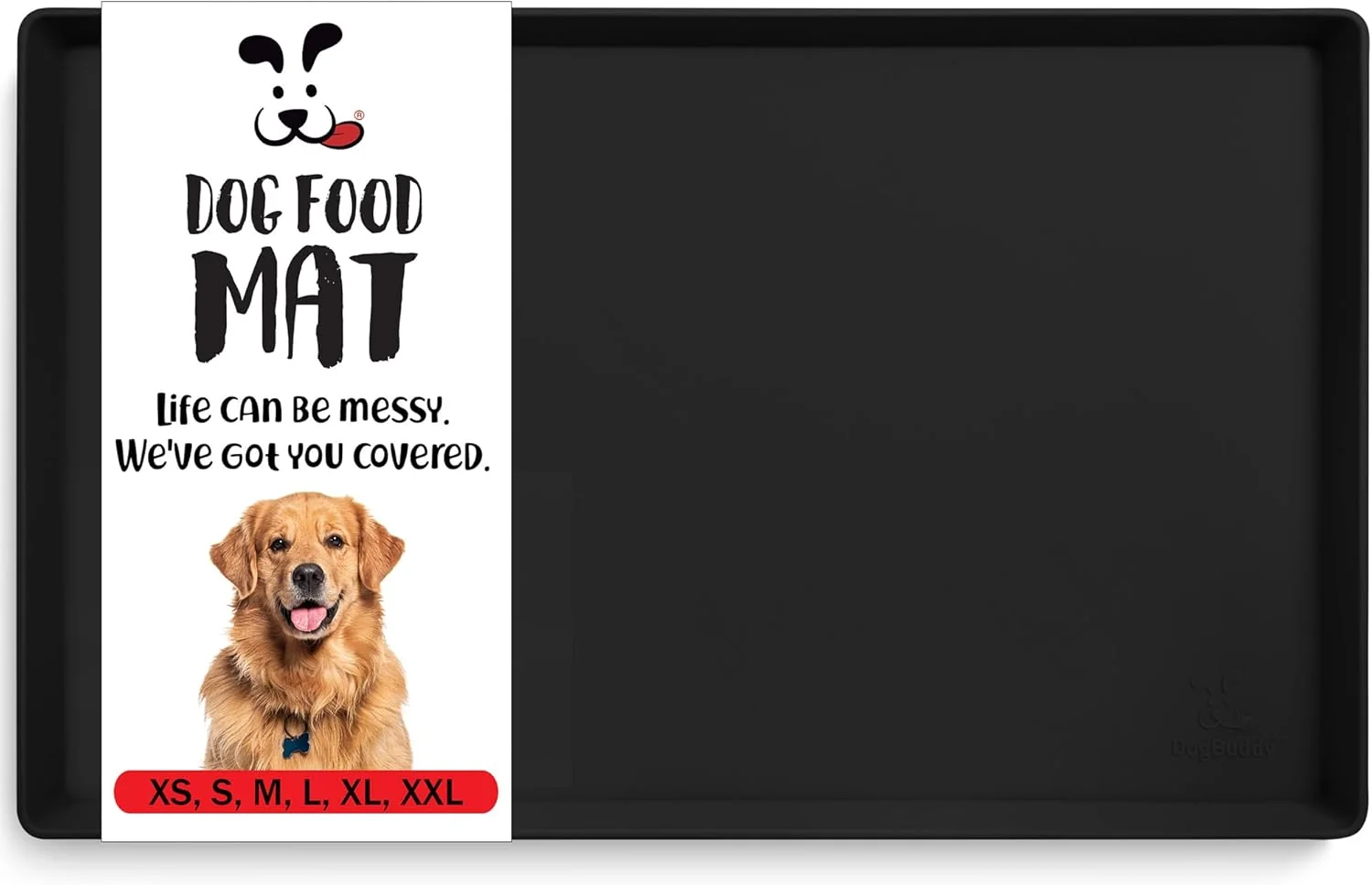 Powerful DogBuddy Dog Food Mat – Waterproof Dog Bowl Mat for Food and Water Silicone Pet Feeding Mats for Floors Non-Slip Placemat with High Edges for Dogs Bowls Puppy Essentials XXL 32 x24 Black Clean
