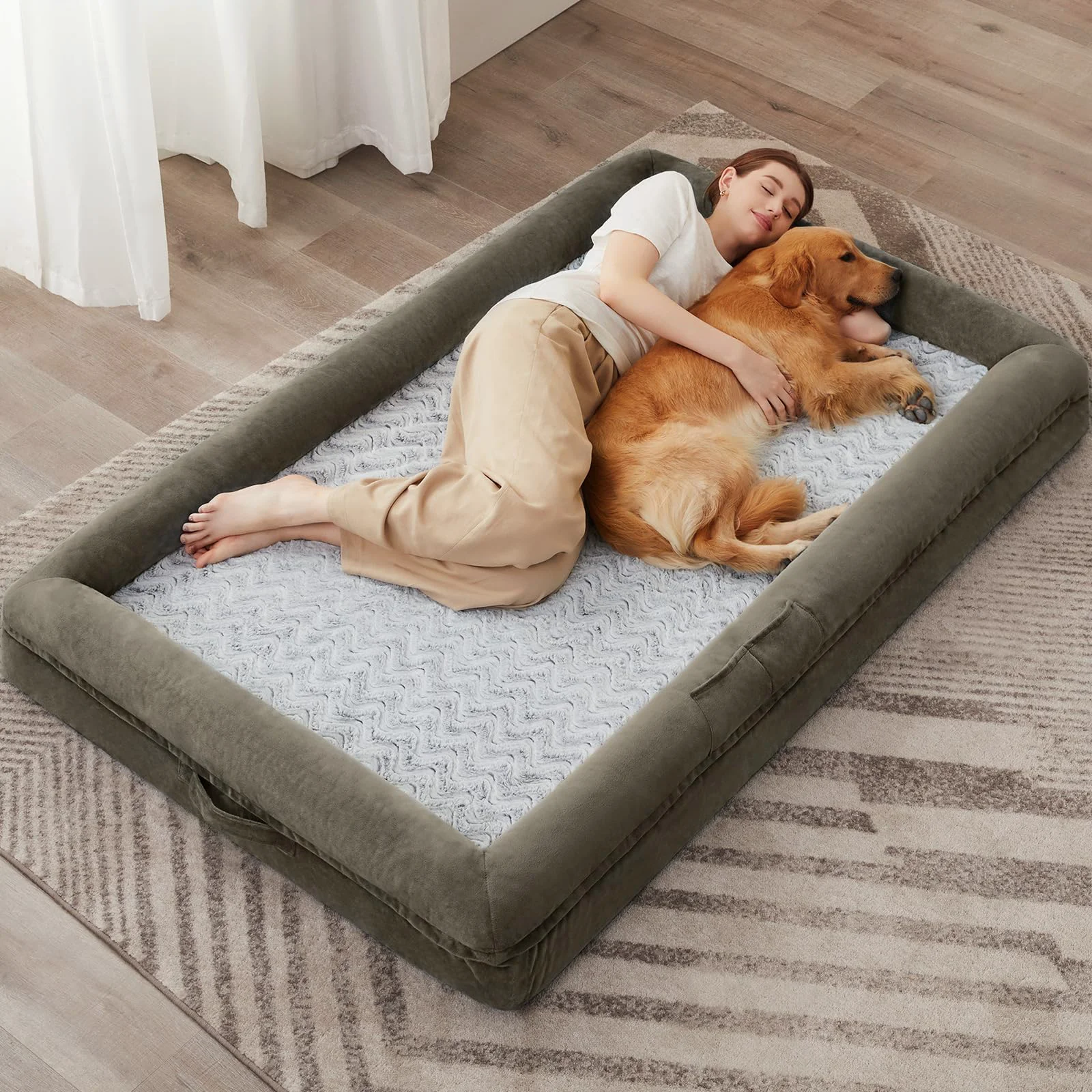 Fashionable WNPETHOME Large Orthopedic Dog Bed – Velvet Cover Waterproof Washable Lightweight