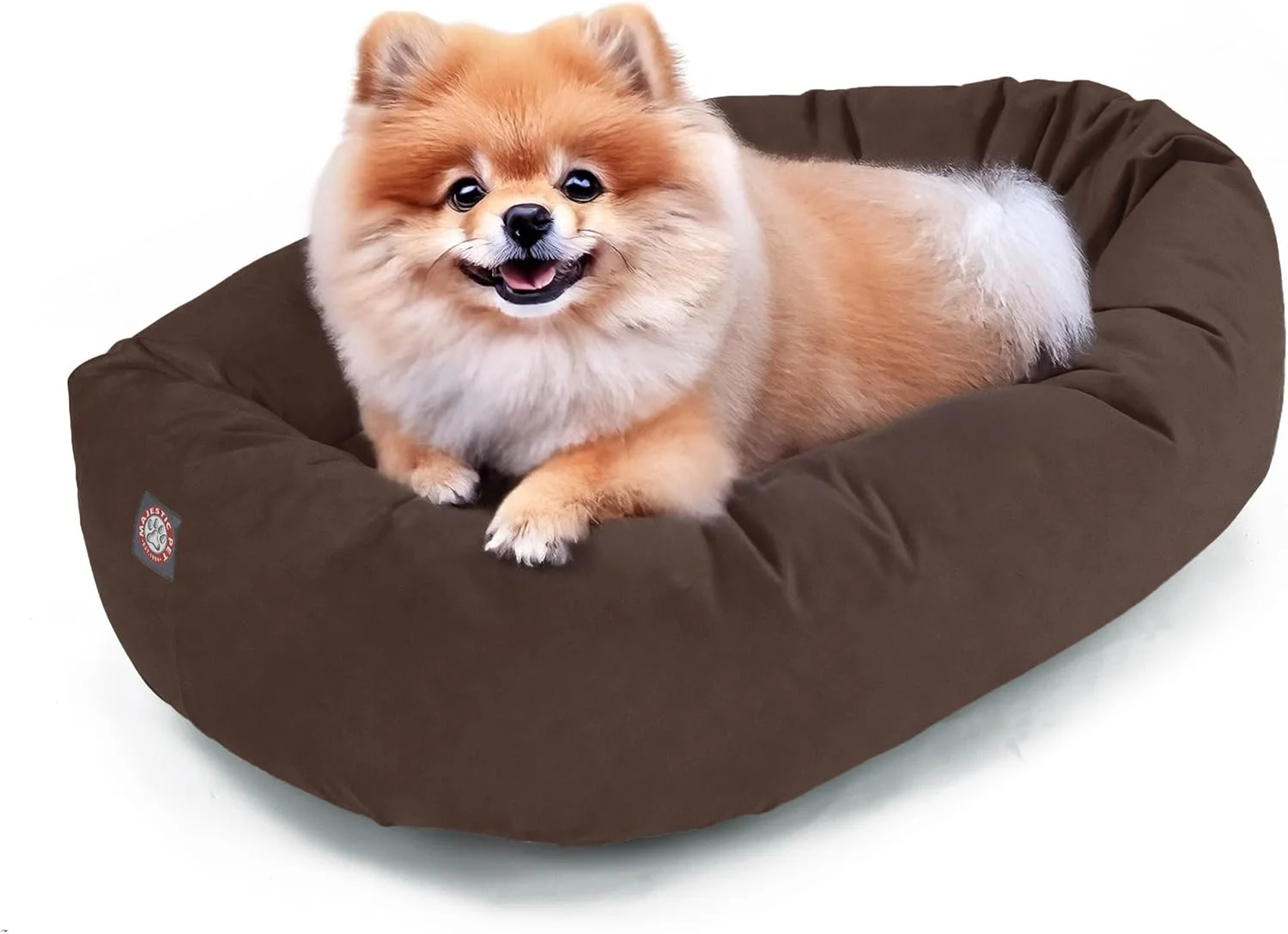 Environmentally Friendly Majestic Pet 24 Inch Suede Shredded Memory Foam Mix Calming Small Dog Bed Washable 24 x 19 x 7 Inch - Cozy Soft Round Donut Dog Bed with Spine for Head Support - Pet Bed Chocolate Detailed