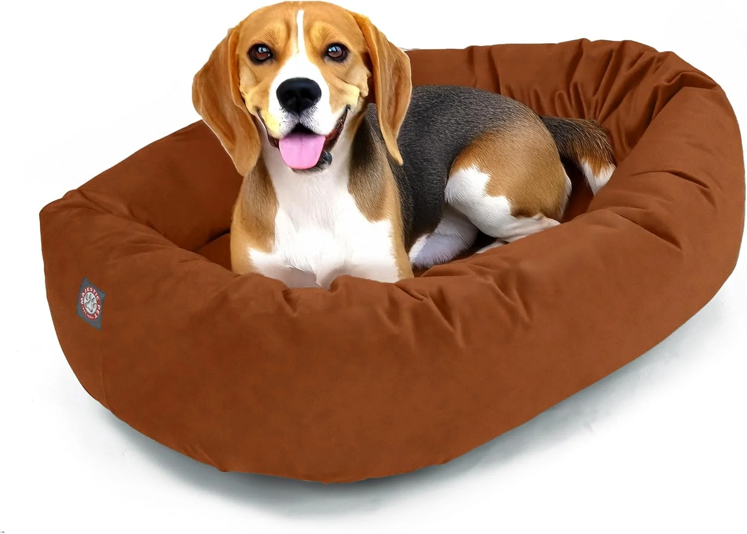 Solid Majestic Pet 32 Inch Suede Shredded Memory Foam Mix Calming Medium Dog Bed Washable 32 x 23 x 7 Inch - Cozy Soft Round Donut Dog Bed with Spine for Head Support - Pet Bed Rust High-Quality