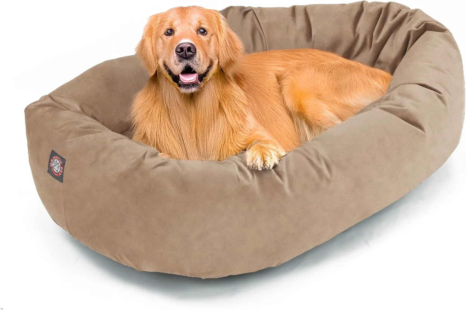 Smart Majestic Pet 40 Inch Suede Calming Dog Bed Washable 40x29x9 Inch – Cozy Soft Round Donut Dog Bed with Spine Support for Dogs to Rest Their Head - Pet Bed Large – Stone 2025 Professional