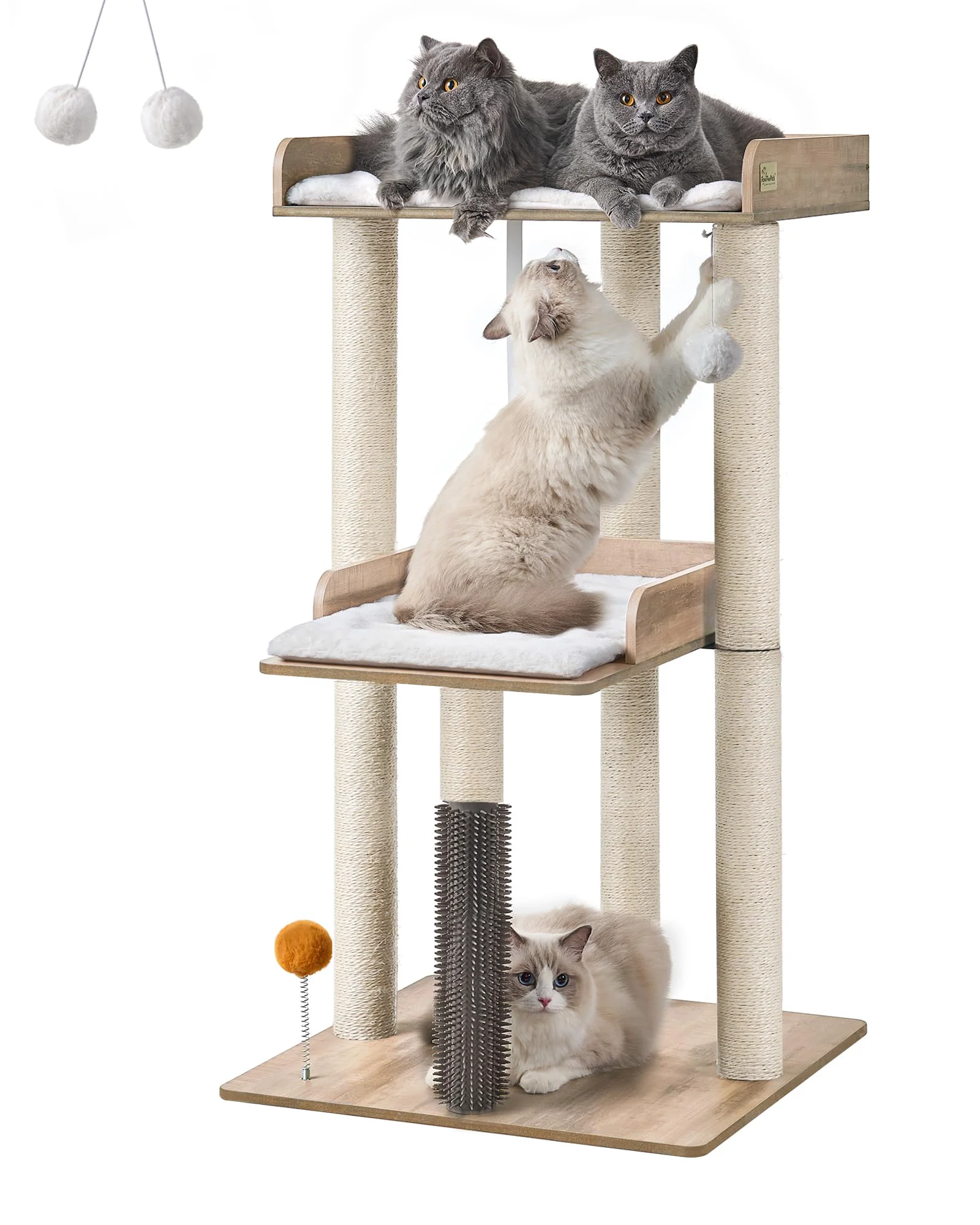 Organic FourFurPets 43.7 Cat Tree – Large Indoor Cat Tower with Scratching Posts Plush Cushions Elite