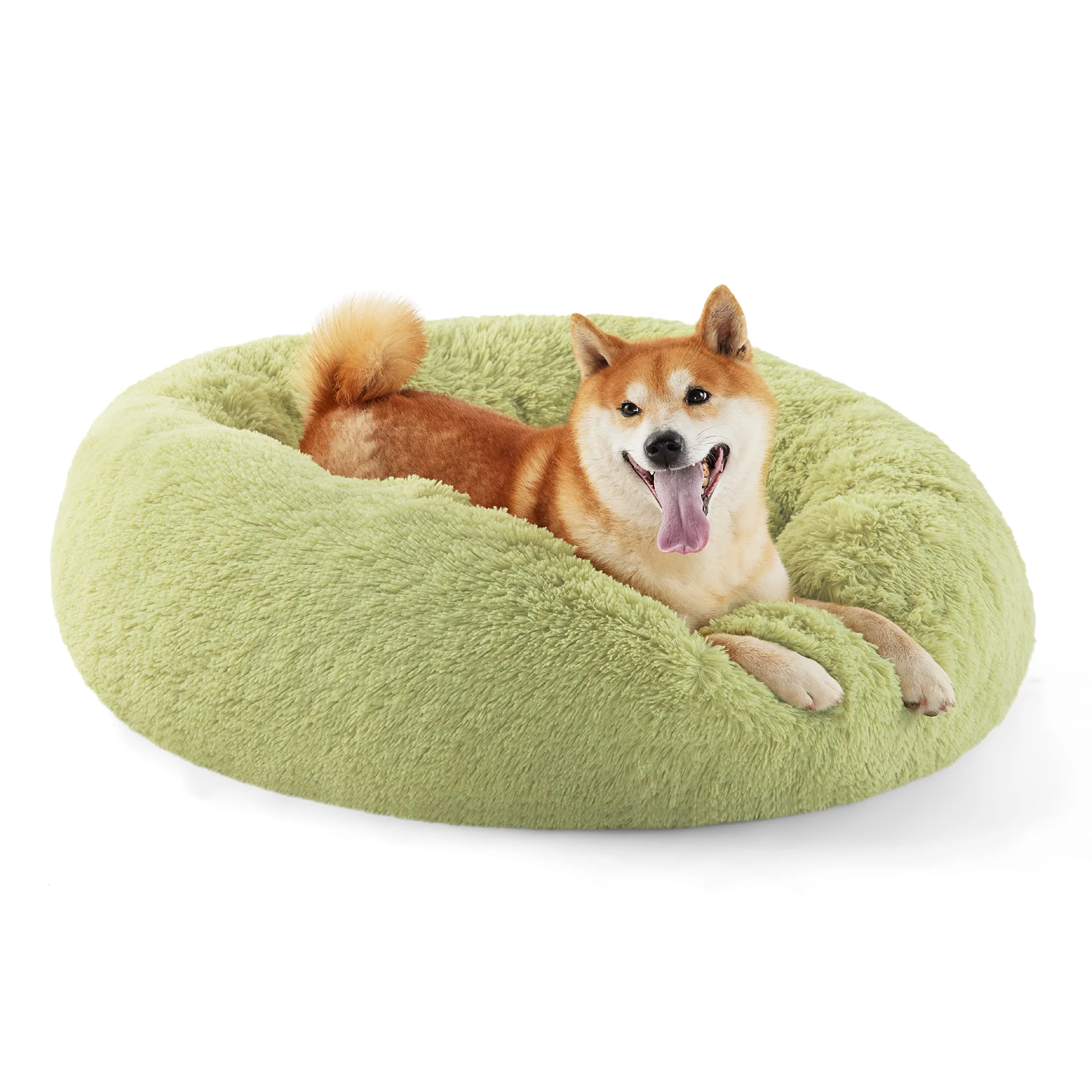 Natural Bedsure Calming Donut Dog Bed for Medium Dogs – 30in Green Anti-Slip Washable Durable