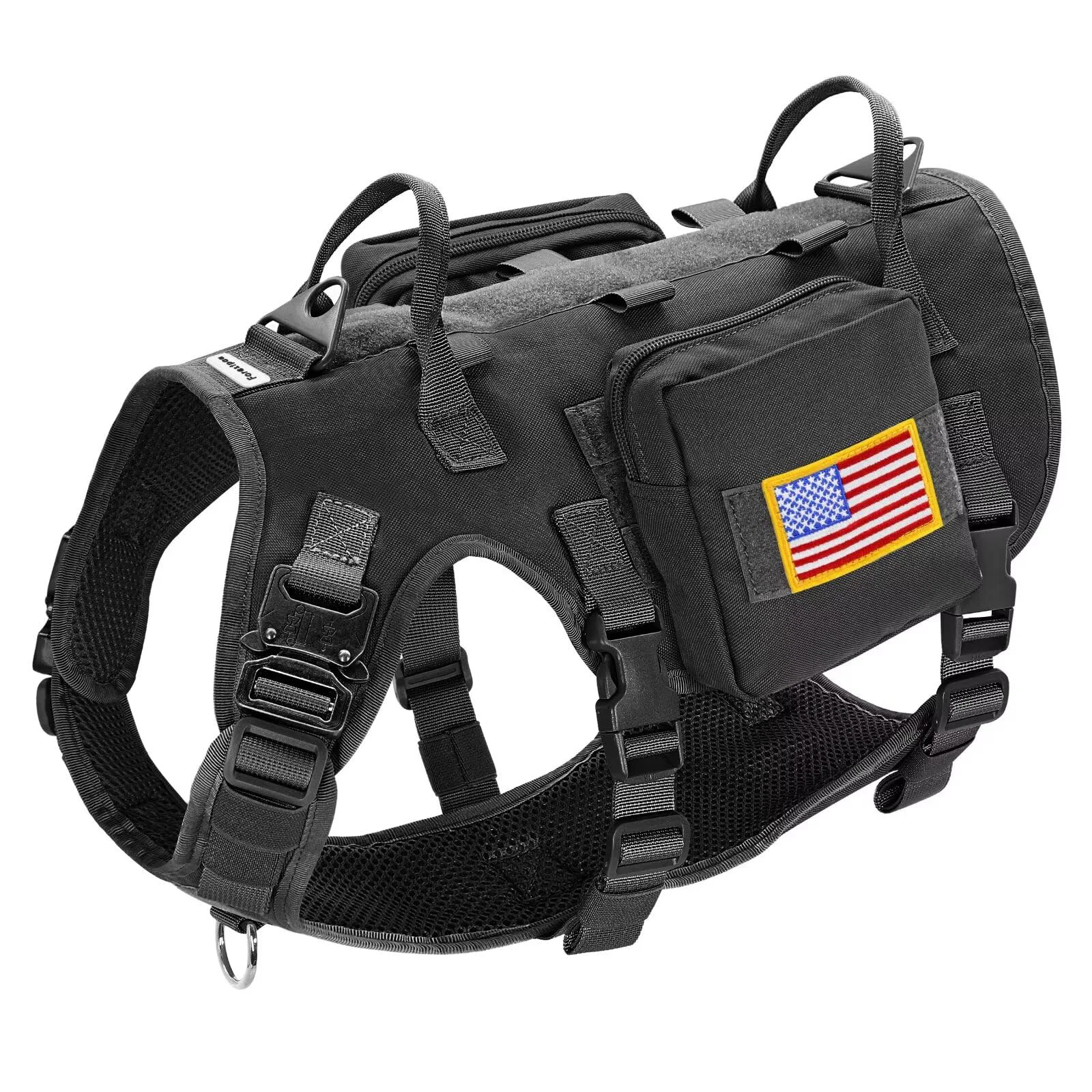 Innovative Forestpaw Tactical Dog Harness Medium – No-Pull Dual Handles MOLLE Pouches Reflective Chest 21.5–45 in Classic