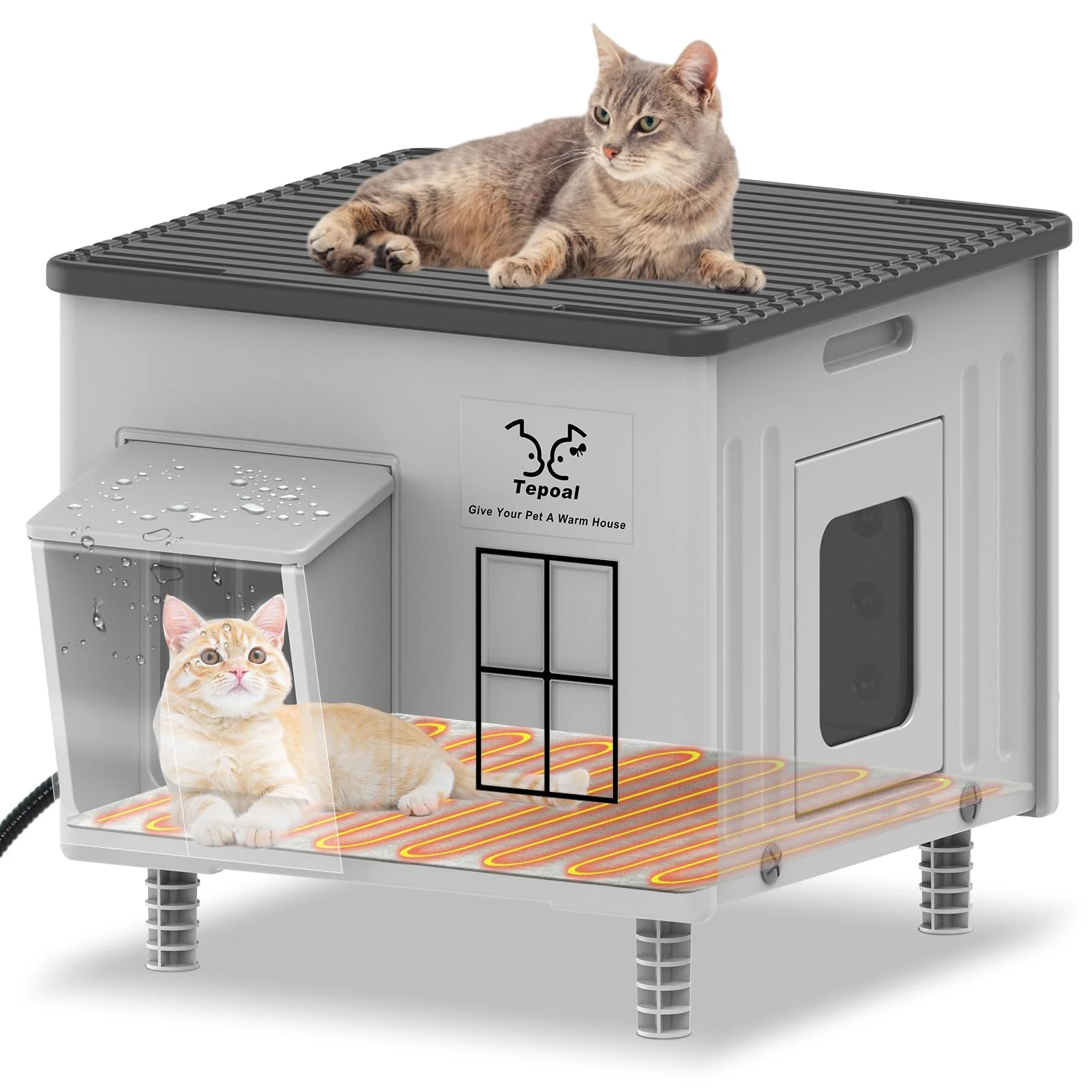 Original Design Lxheir Tepoal Heated Outdoor Cat House — Weatherproof Shelter with Safe Escape Door Consistent