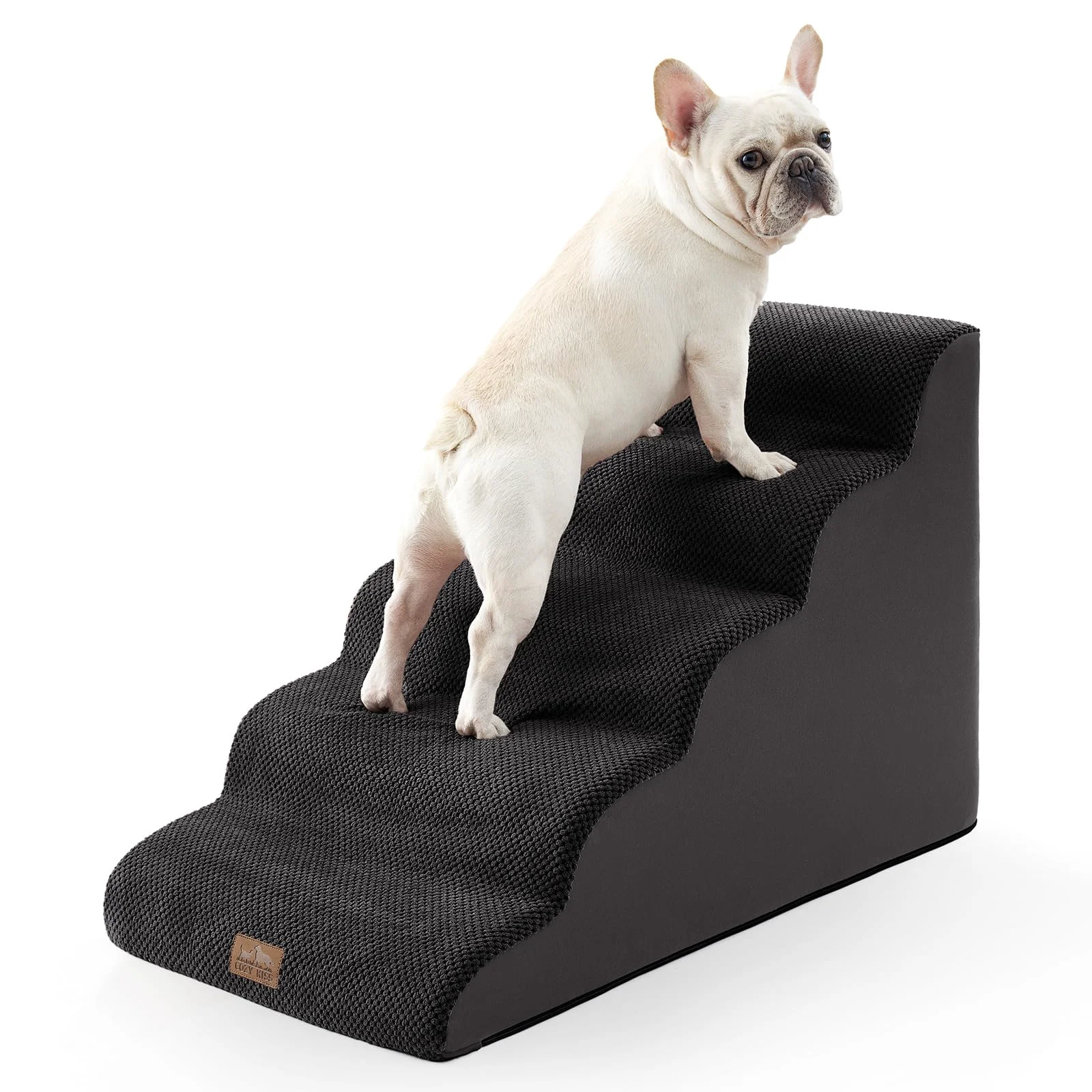 Premium Material COZY KISS Extra Wide Dog Stairs - 19.7 Width 5-Step Pet Ladder for Bed Car or Sofa Effective
