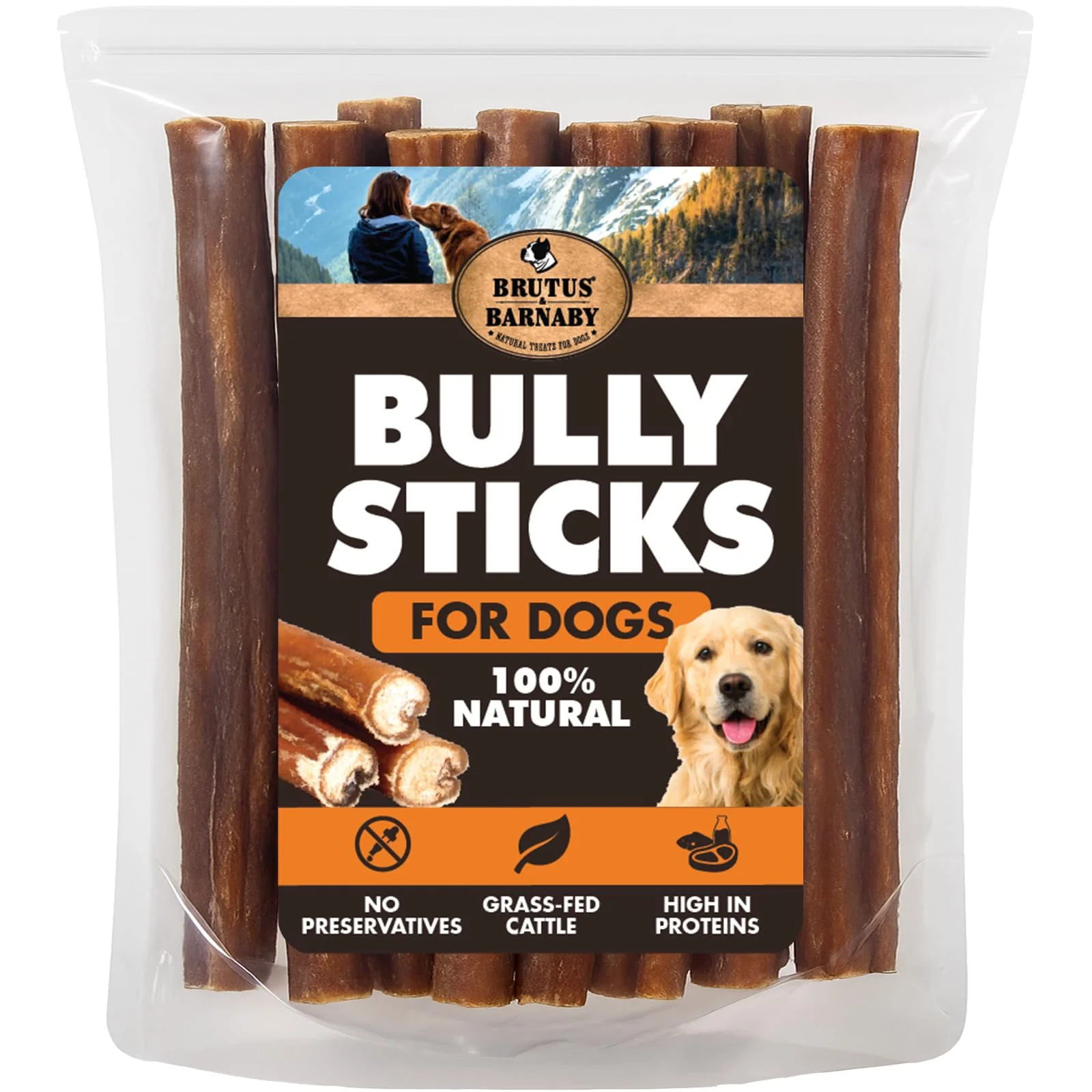 Quality BRUTUS BARNABY Bully Sticks for Dogs 12in – Low Odor Grass-Fed Rawhide- Proven