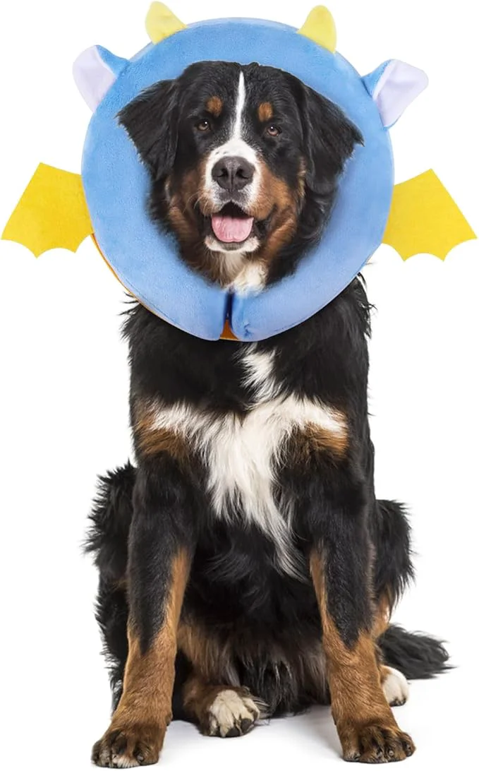 Solid IEUUMLER Inflatable Recovery Dog Collar Protective Donut Cone Adjustable Soft Secure