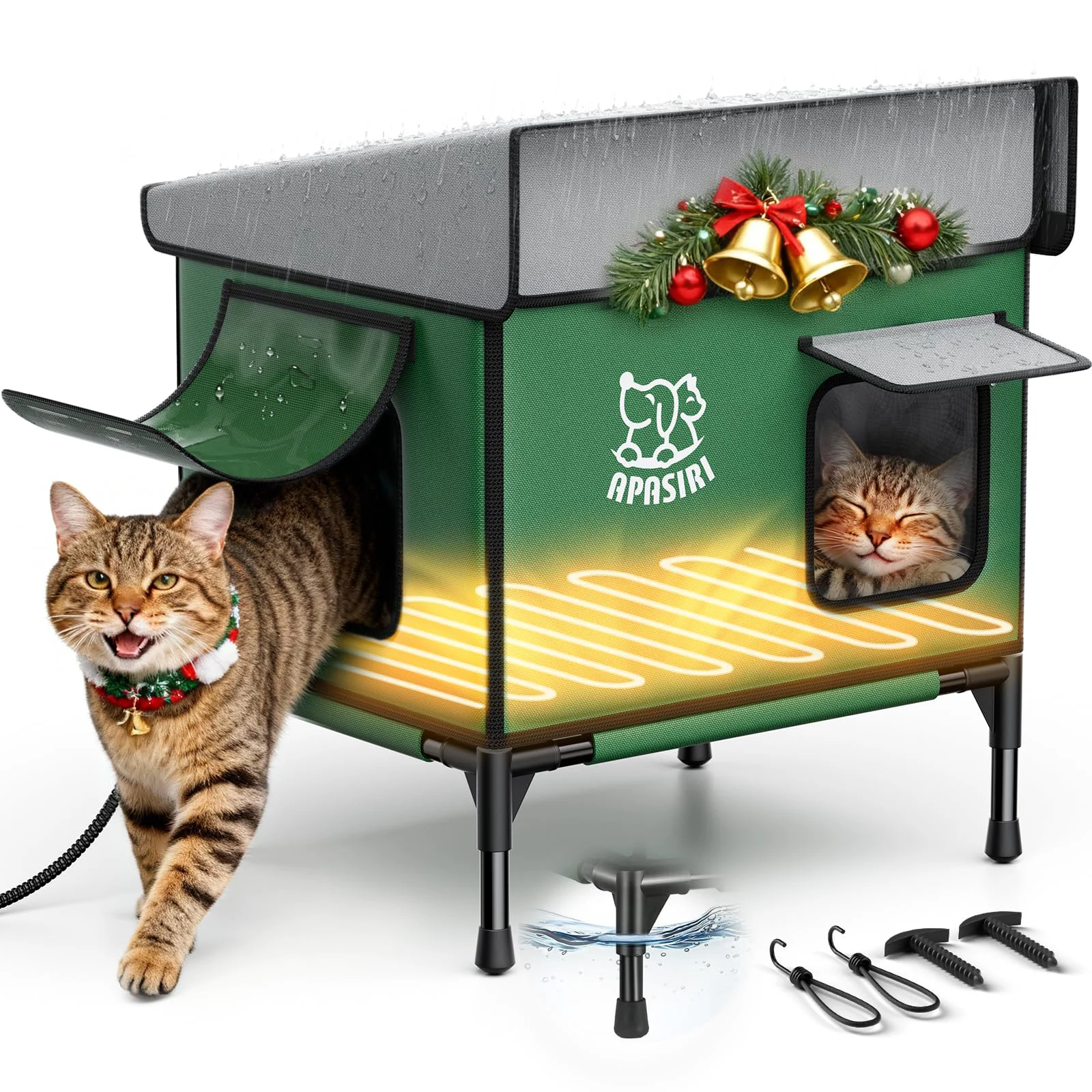 Environmentally Friendly Apasiri Heated Cat House for Outdoor - Weatherproof Shelter with Heated Pad Genuine