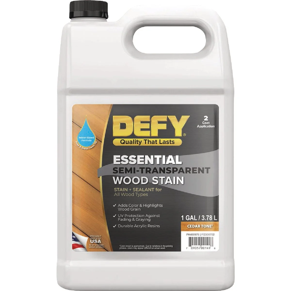 Specialty Defy Essential Semi-Transparent Wood Stain Cedar Tone 1 Gal. Eco-Friendly