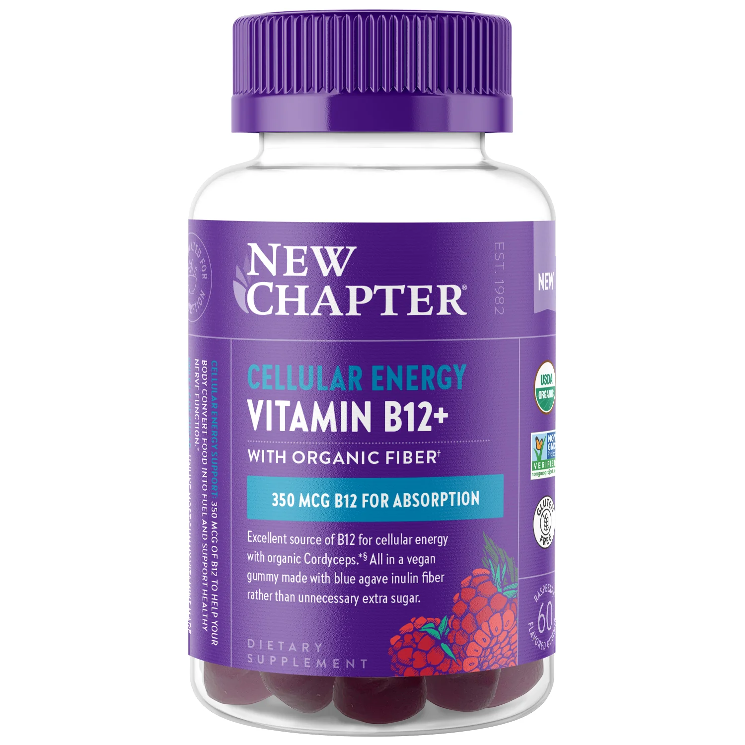 Traditional New Chapter Cellular Energy Vitamin B12 Gummies Raspberry Flavored Breathable