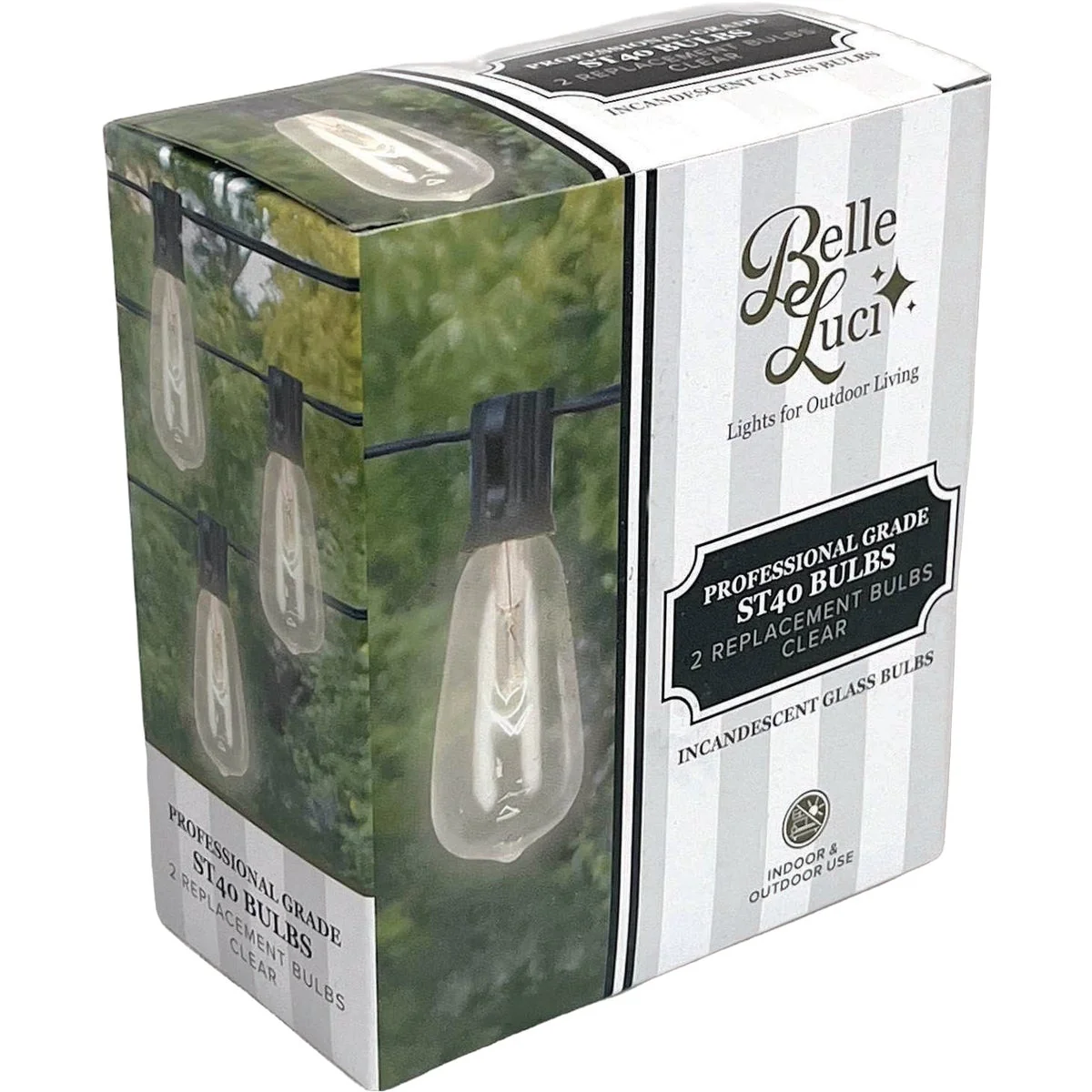 Official Holiday Bright Lights Belle Luci ST40 E17 Base Clear Edison Incandescent Bulb 2-Pack Lightweight