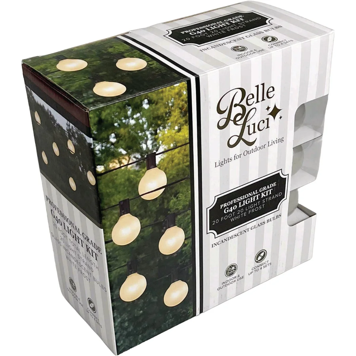 High-Quality Holiday Bright Lights Belle Luci 20-Bulb G40 Frosted White Incandescent Light Kit High-End
