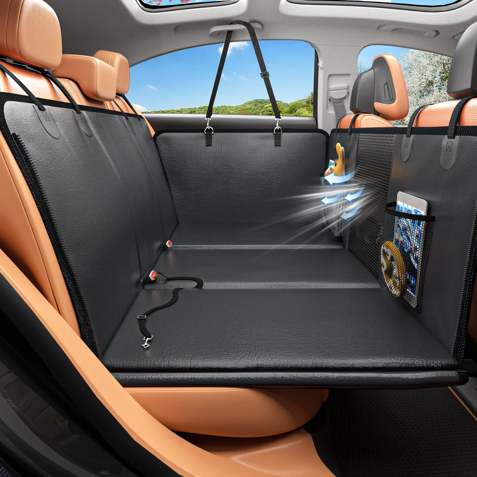 Genuine HOB4U Back Seat Extender for Dogs – Waterproof PU Leather Car Seat Cover with Hard Bottom 52 x 25 Trusted