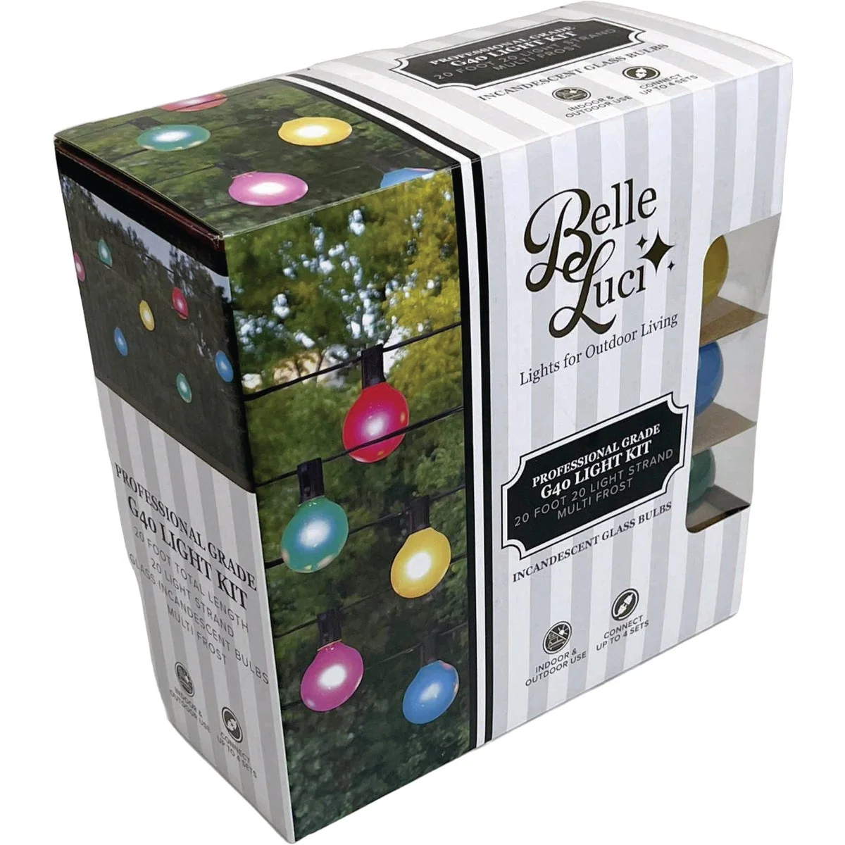 Premium Holiday Bright Lights Belle Luci 20-Bulb G40 Frosted Multi-Color Incandescent Light Kit First-Class