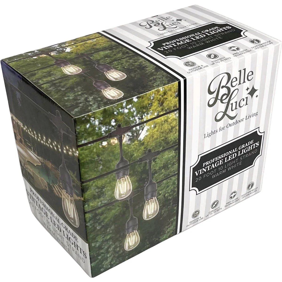 Relaxed Holiday Bright Lights Belle Luci 10-Bulb S14 Warm White Double Filament LED Patio Lights Reusable