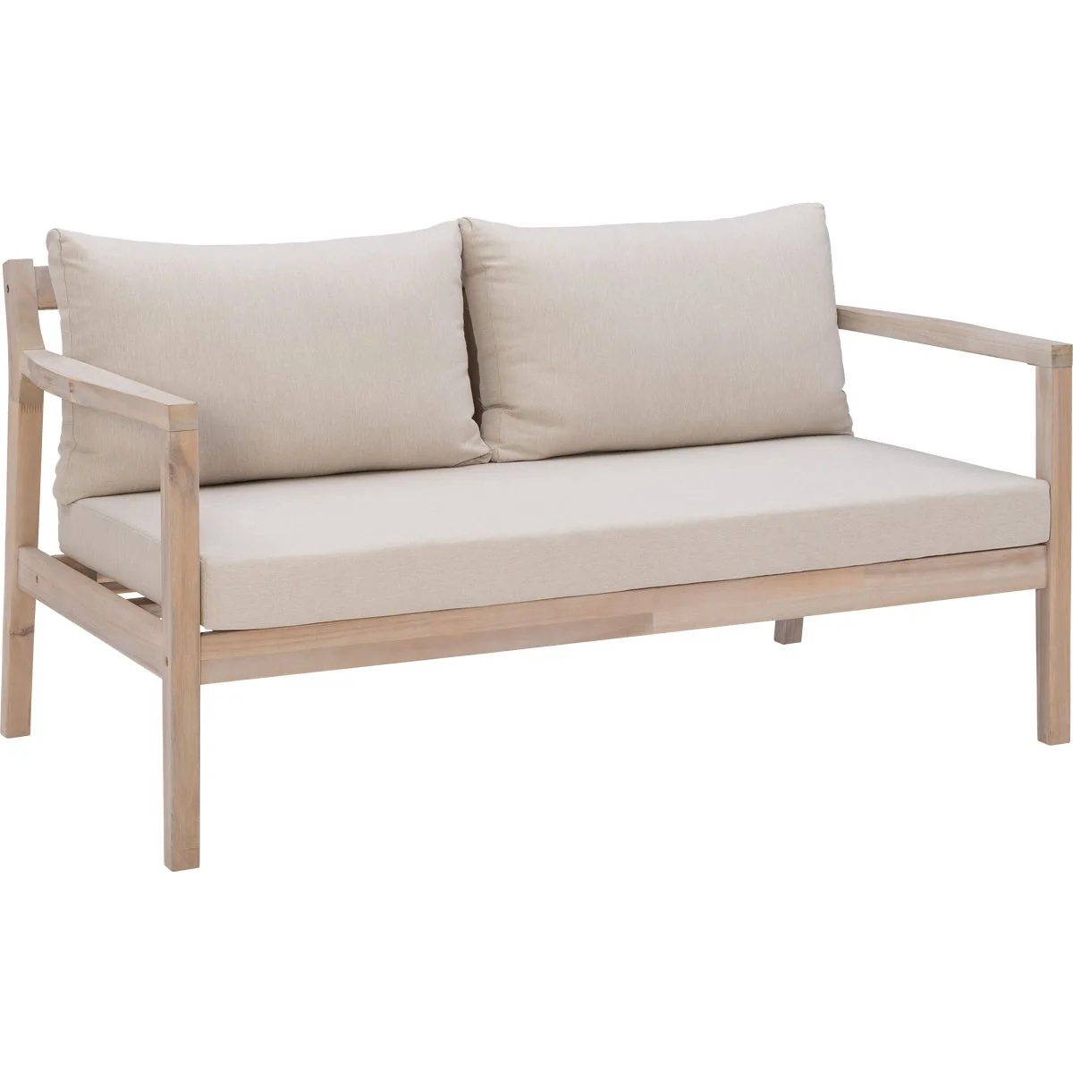 Premium Linon Svana 58.25 In. W. x 31 In. D. Natural Finish Wood Sofa with Beige Cushions Organic