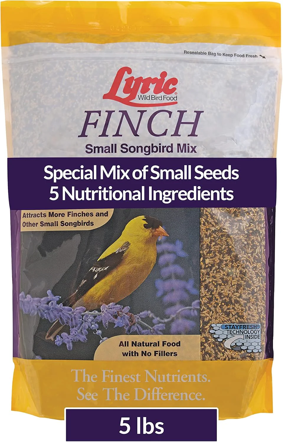 Smooth Lyric Finch - Small Songbird Wild Bird Seed - Attracts Goldfinches House Finches Purple Finches More - 5 lb. Bag Functional