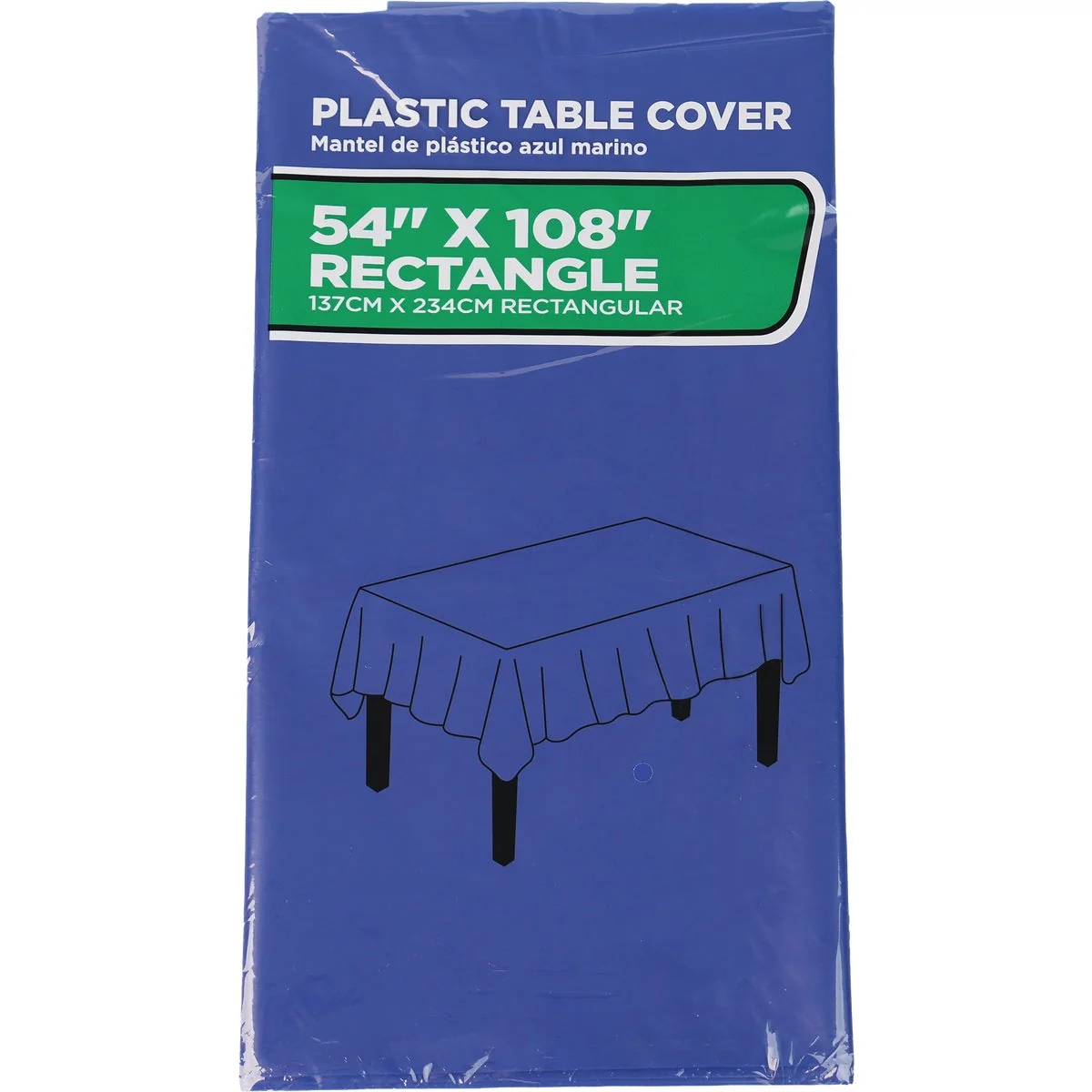 Proven 54 In. x 108 In. Navy Rectangular Plastic Table Cover Relaxed