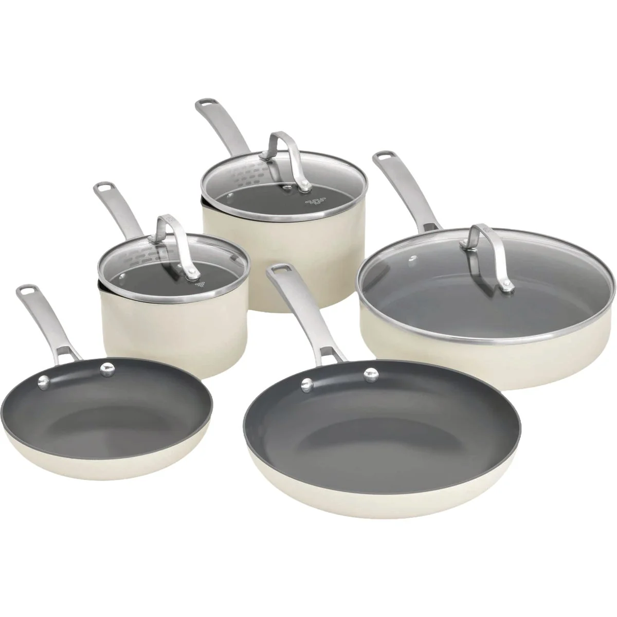 Dependable Calphalon Ceramic Nonstick Cookware Set Flour 8-Piece Casual