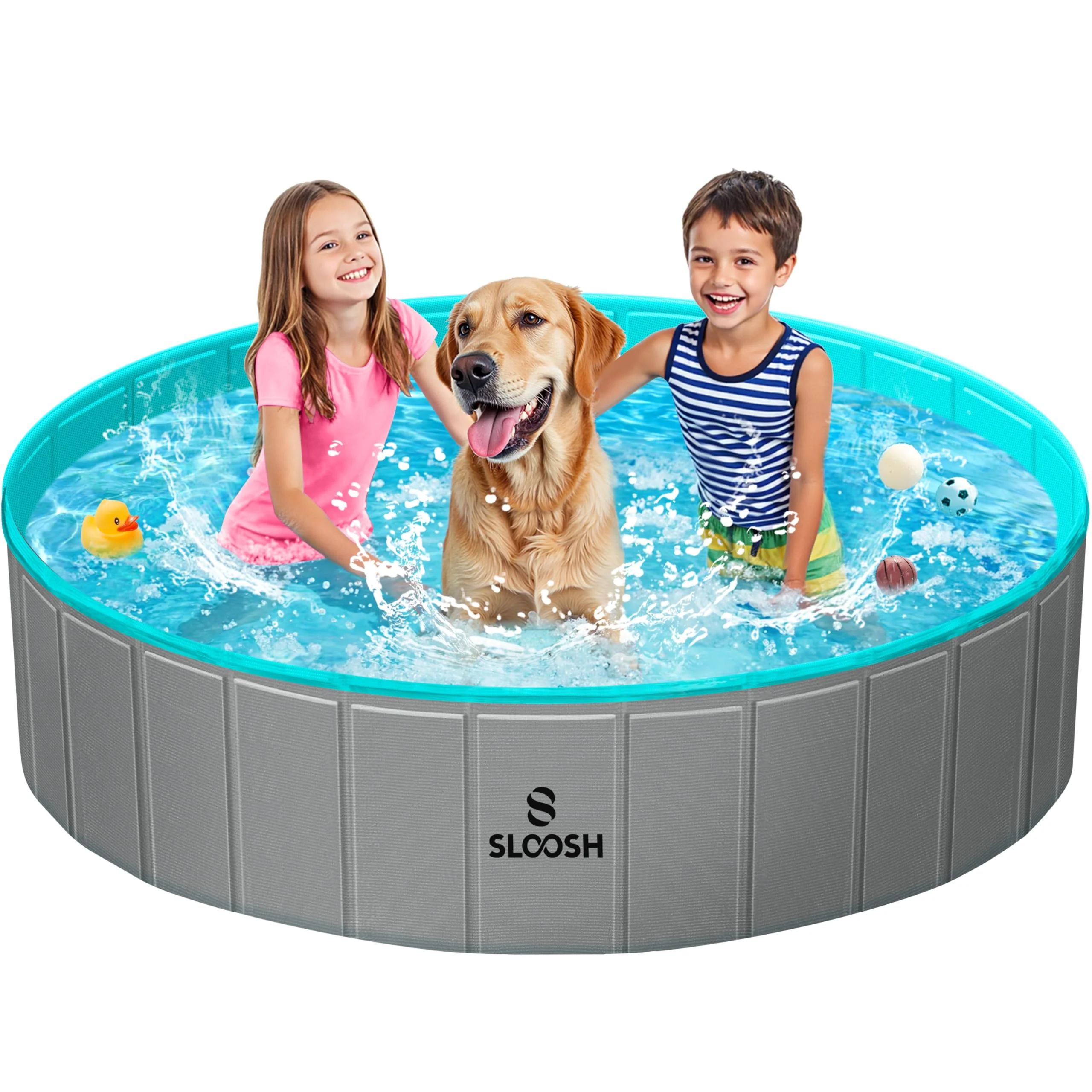Long-Lasting SLOOSH Foldable Dog Pool – Portable Anti-Slip Hard Plastic Bath Tub 63 x 12 - Gray Prestigious