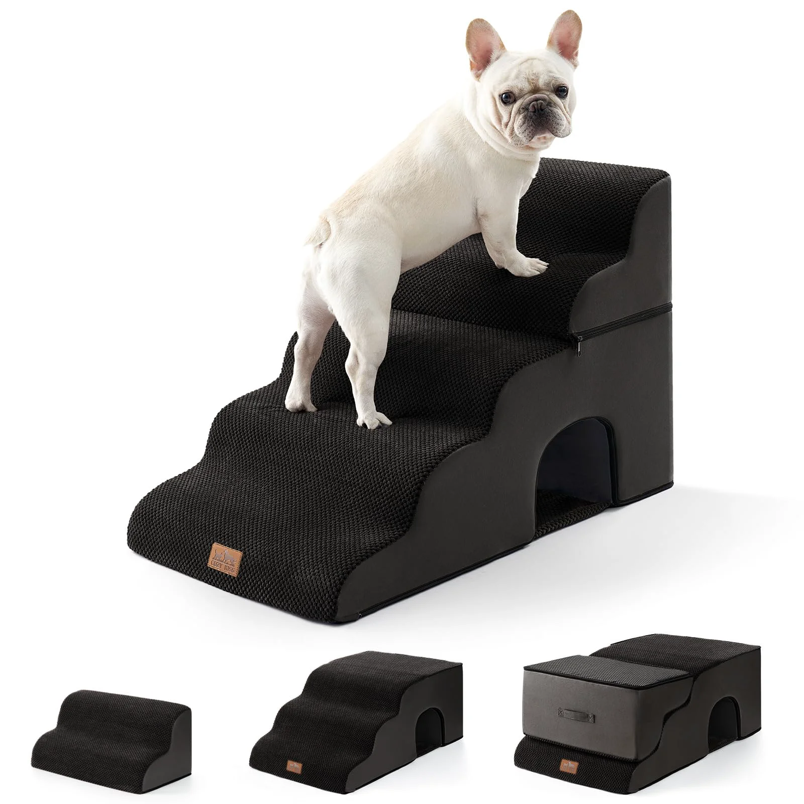 Selected COZY KISS Extra Wide Dog Stairs with Tunnel – 5-Step Pet Ramp for Beds Couches Cars Crafted