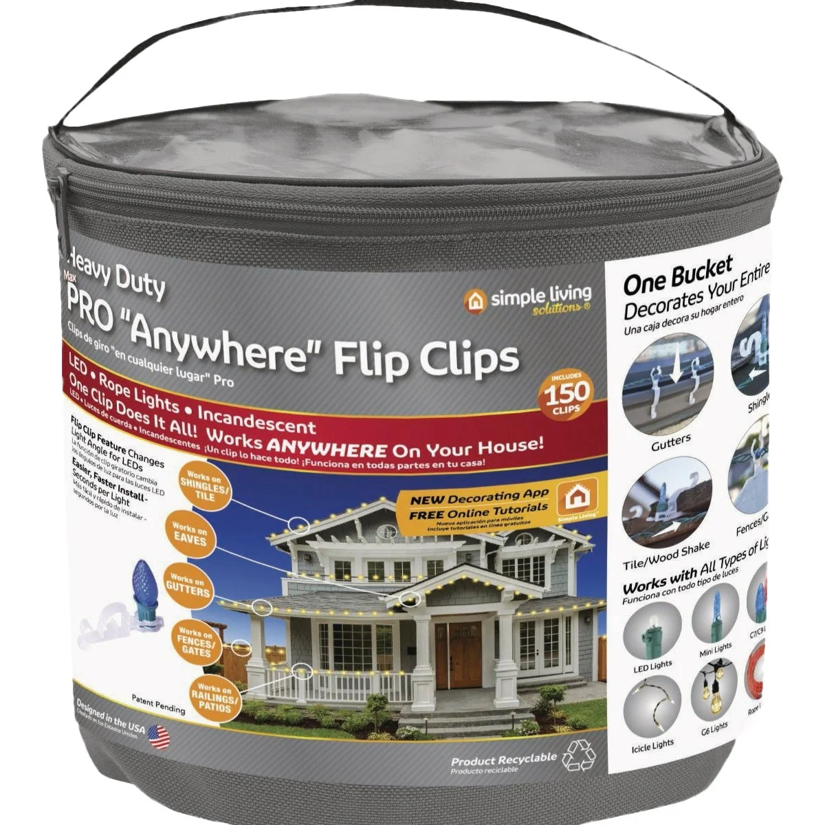 Specialty Simple Living Solutions Max PRO Anywhere Flip Clips Bucket 150-Pack Long-Lasting