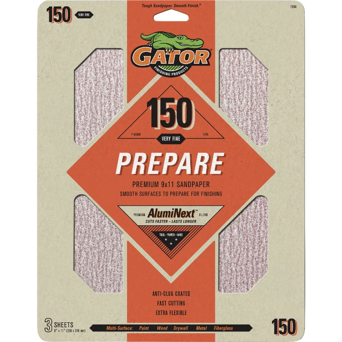Premium Material Gator 9 In. x 11 In. 150-Grit Sandpaper 3-Pack Clean