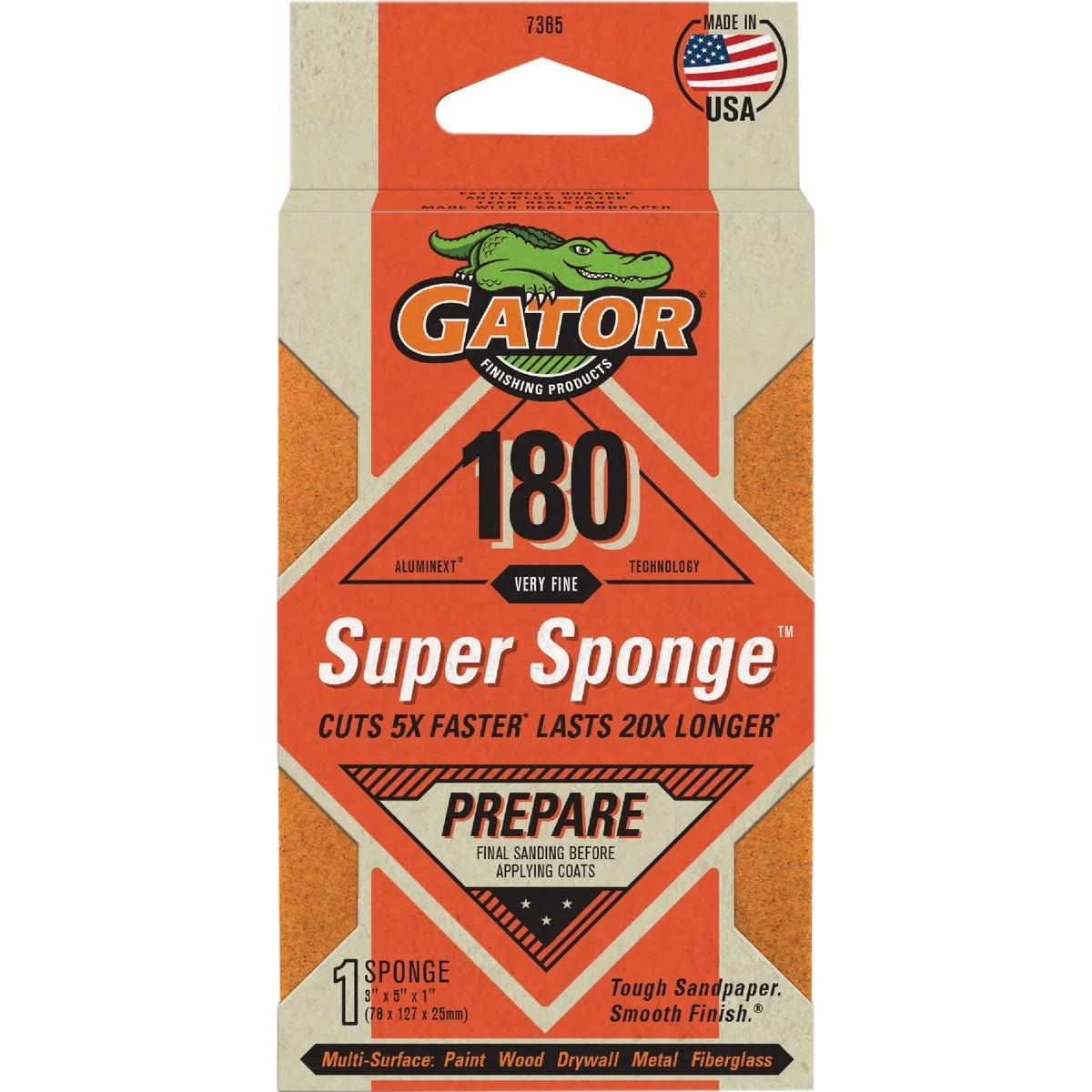 Fine Crafted Gator 3 In. x 5 In. x 1 In. Medium 180-Grit EZ123 Premium Sanding Sponge Original