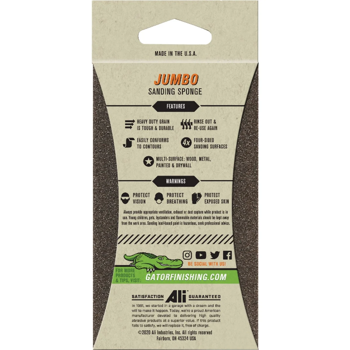High-End Gator 3 In. x 5 In. Fine Medium 100 60 Grit Jumbo Sanding Sponge Outstanding
