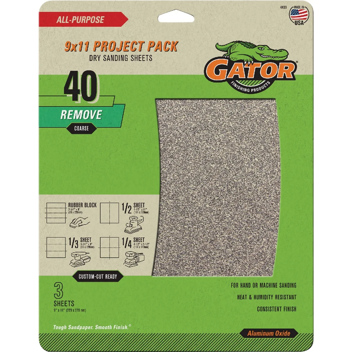 Secure GatorGrit 9 In. x 11 In. Extra Coarse 40-Grit Sandpaper 3-Pack Expertly Made