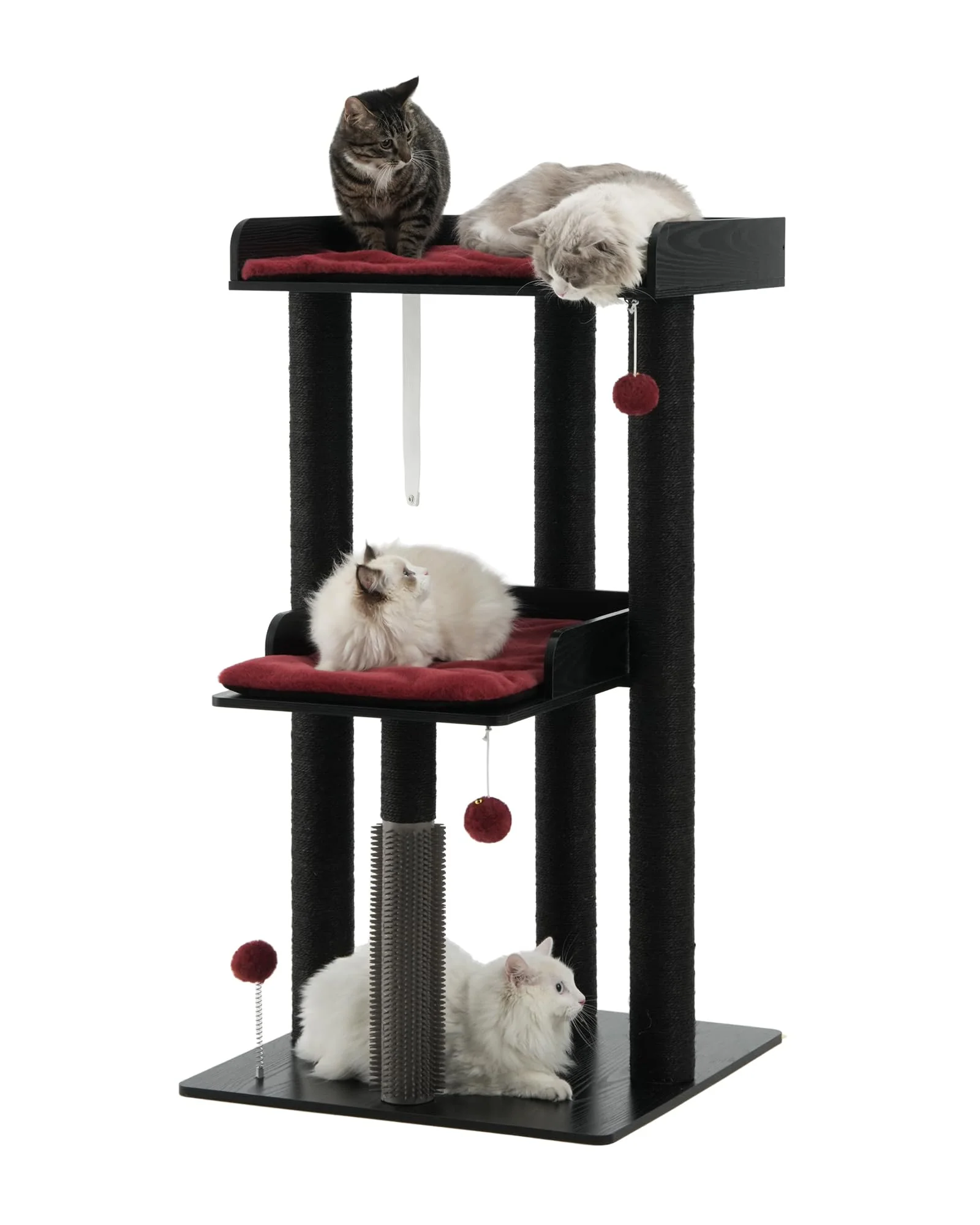 Professional FourFurPets 43.7-inch Cat Tree — Large Indoor Cat Tower with Scratching Posts Perches and Removable Cushions Black and Red Innovative