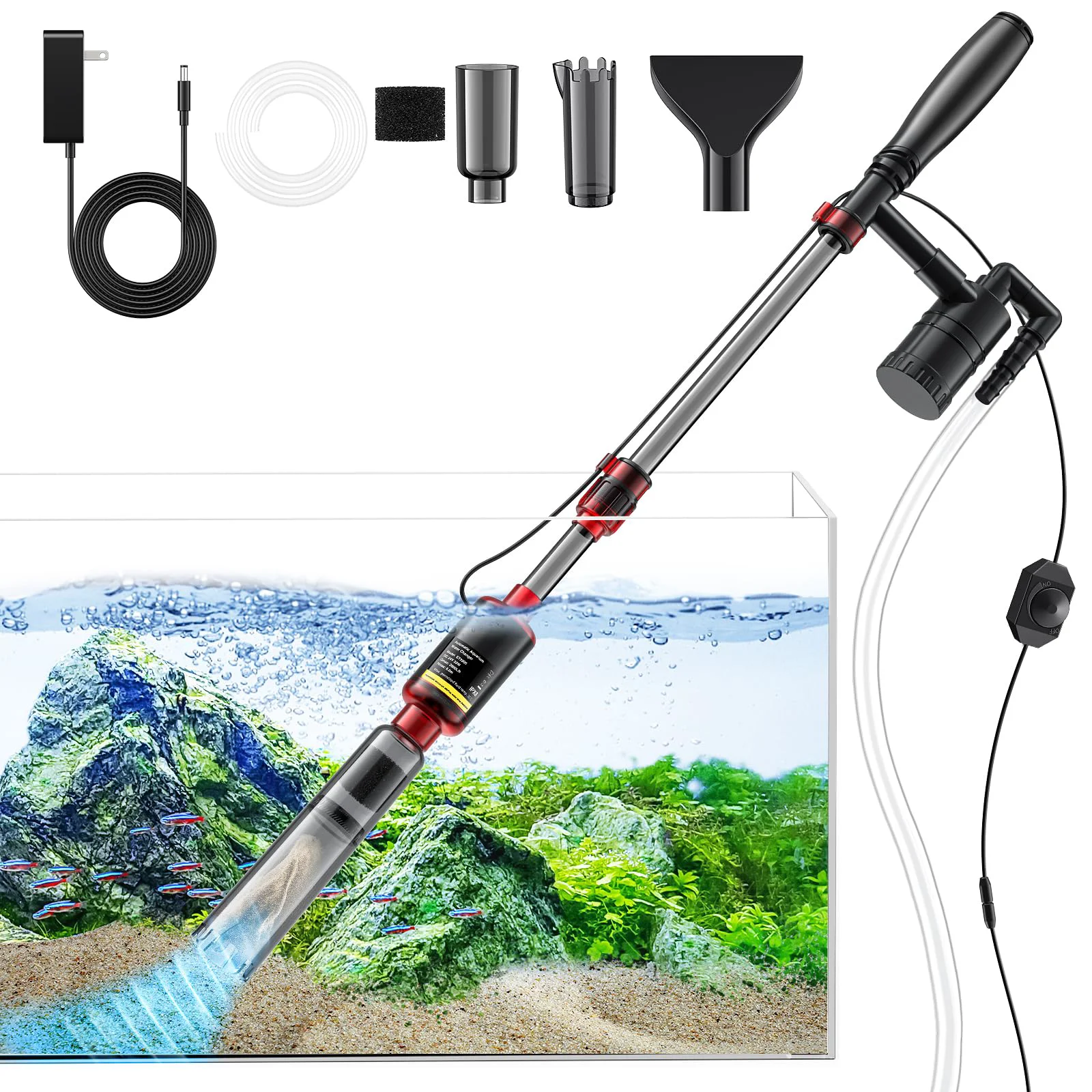 Genuine Mildhug Fish Tank Cleaner — 530GPH Adjustable Gravel Vacuum 6-in-1 Aquarium Cleaning Kit Refined