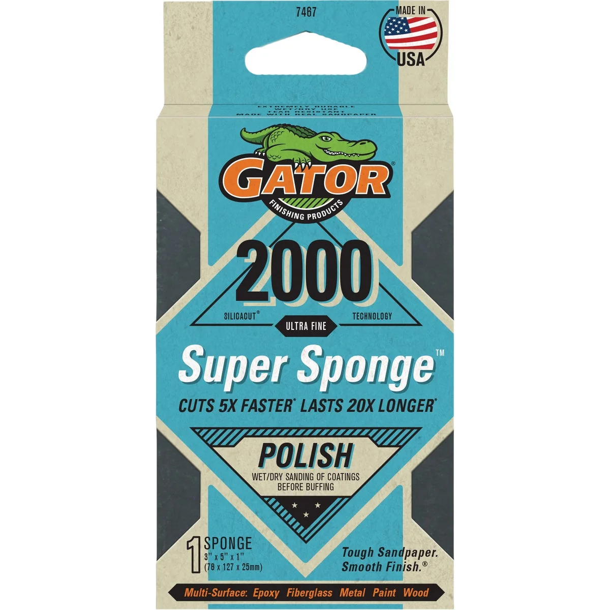 Professional Gator Premium Super Sponge 3 In. x 5 In. x 1 In. 2000 Grit Ultra Fine Sanding Sponge Enhanced