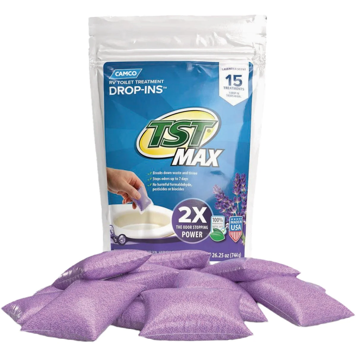 Original Design Camco TST MAX RV Toilet Treatment Drop-Ins Lavender 15-Count High-End