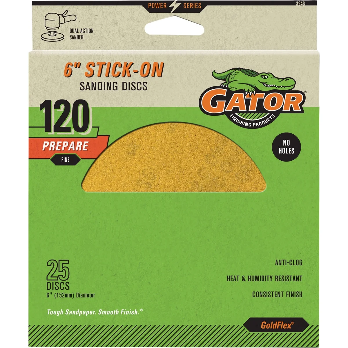 Excellent Gator Goldflex 6 In. 120-Grit Aluminum Oxide Stick-On Sanding Disc 25-Pack Lightweight