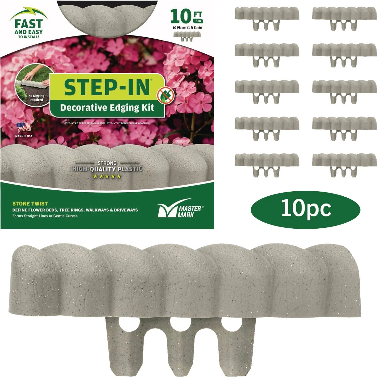 High-Grade Master Mark Step-In 2.5 In. x 10 Ft. Stone Twist Gray Plastic Landscape Edging Innovative