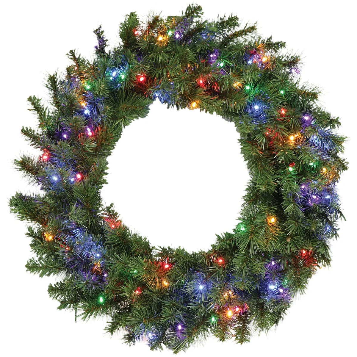 Minimalist Holiday Wonderland 30 In. 100-Bulb Multi-Color LED PVC Mixed Needle Wreath Natural