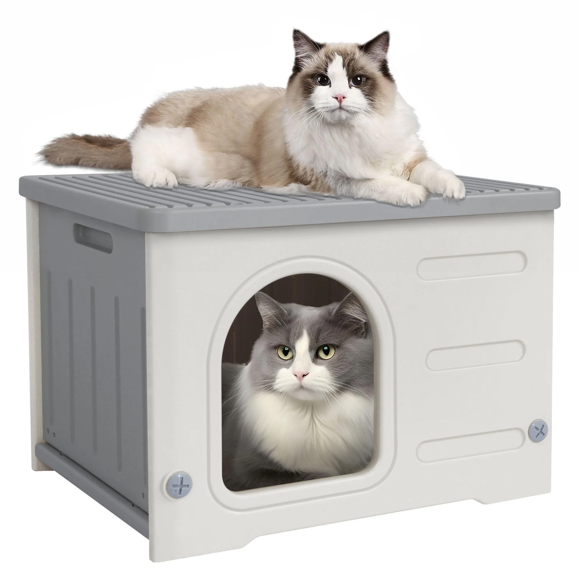 High-Grade Deblue Plastic Cat House – Weatherproof Indoor Outdoor Shelter for 1-2 Cats Easy Assembly Artisan