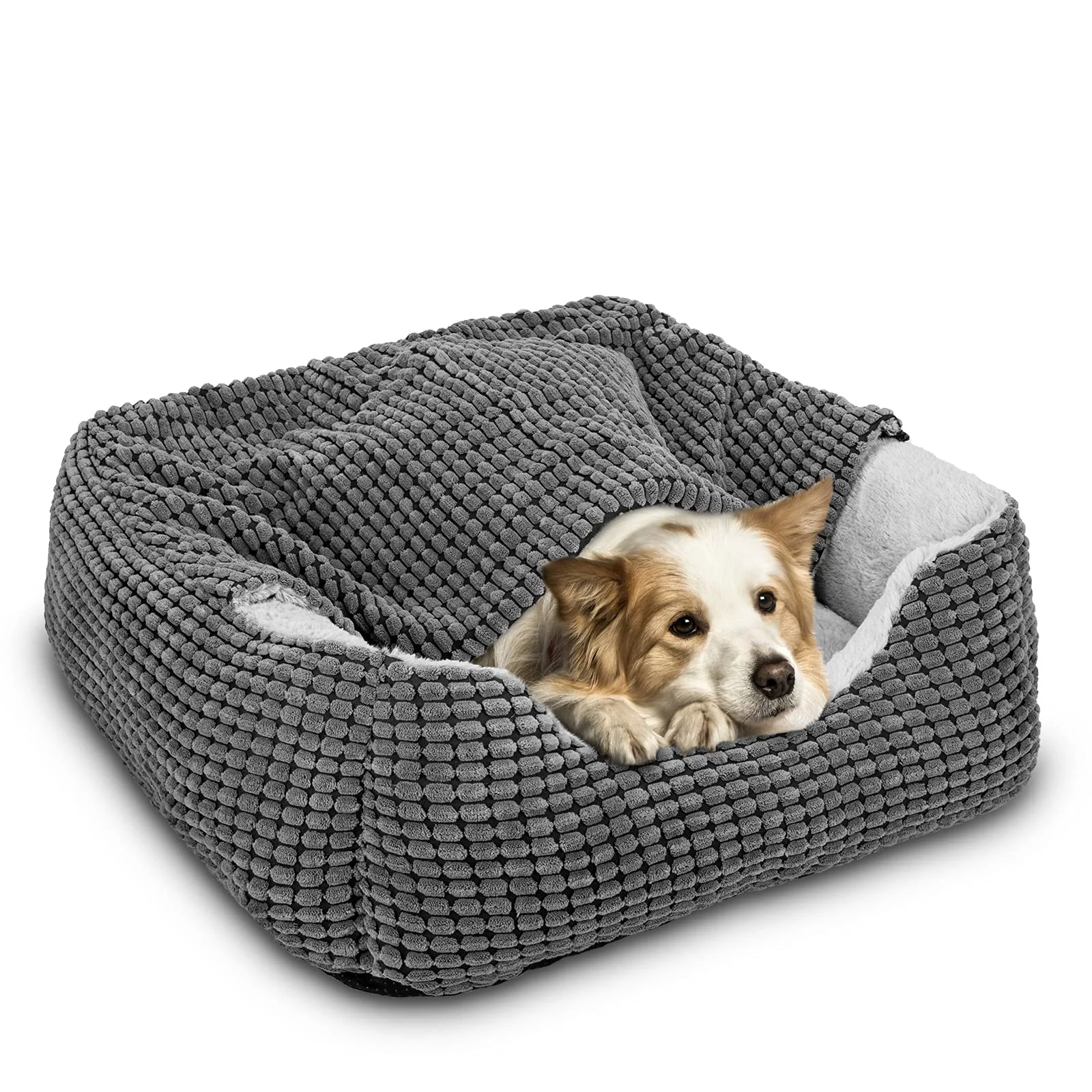 Efficient GASUR Dog Beds for All Sizes — Hooded Rectangle Bed with Calming Blanket 30 Inches Grey Recyclable