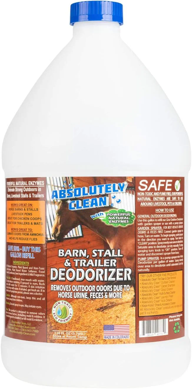 Organic Absolutely Clean Barn Stall or Horse Trailer Deodorizer Natural-Based Cleaning Spray 128oz Prestigious