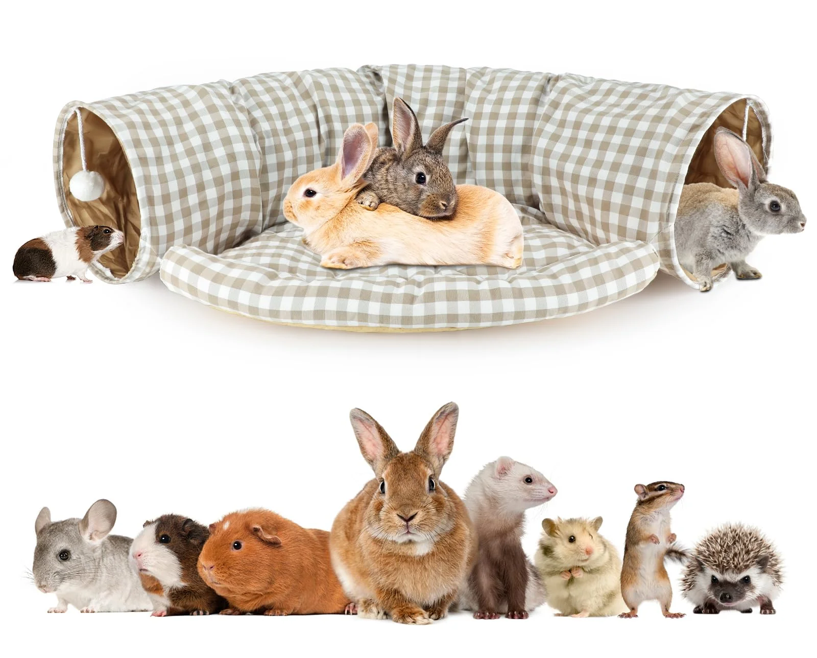 Smooth BWOGUE Bunny Tunnel Bed – 2-in-1 Collapsible Tunnel for Cats Rabbits Small Pets Crafted