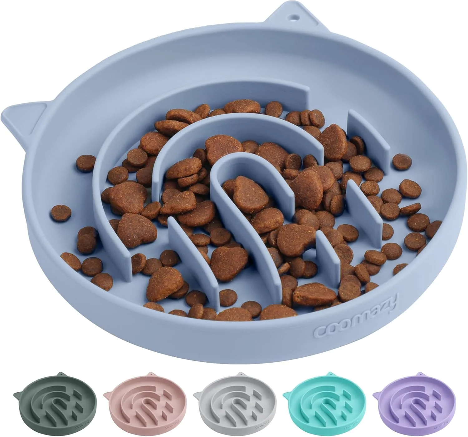 Organic Coomazy Silicone Slow Feeder Dog Cat Bowls Interactive Puzzle Toy for Pets Food Training Keeps Dogs Cats Busy Prevents Puppy Kitty Overeating Light Blue 1.4Cup Solid