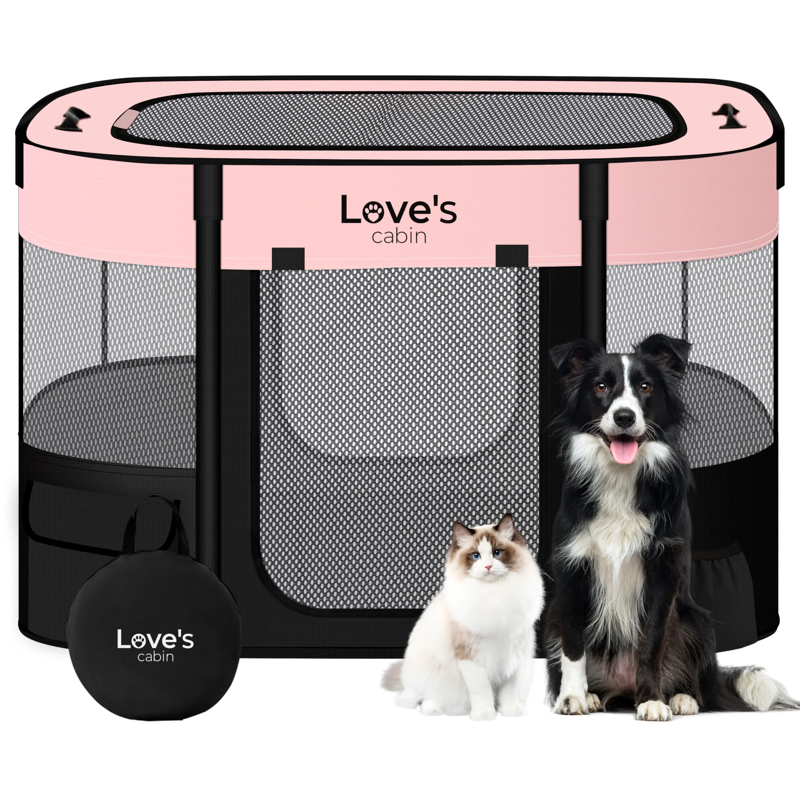 High-End Love's cabin Pet Playpen Large Pink – Portable Indoor Outdoor Puppy Kennel Artisan