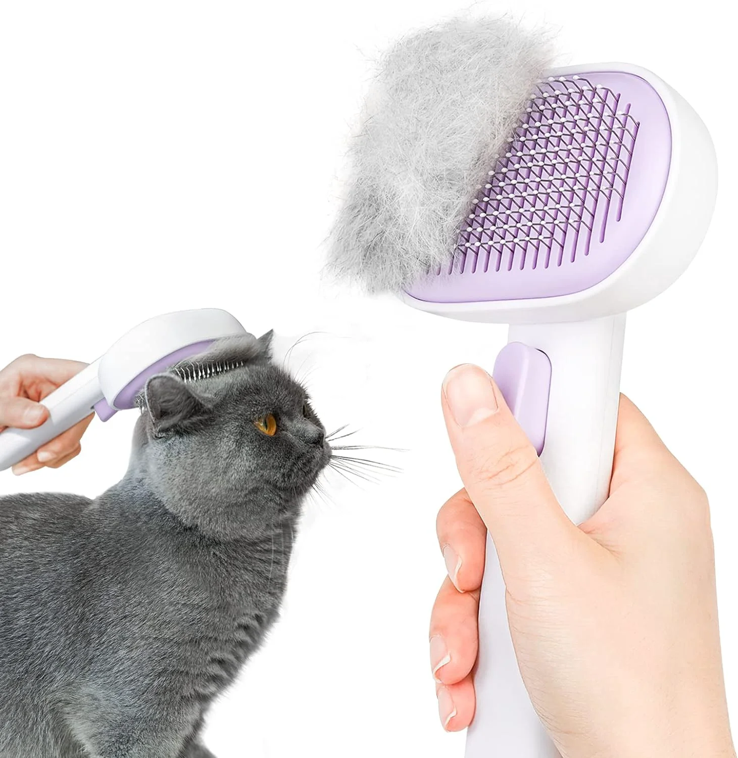 Exclusive aumuca Cat and Dog Grooming Brush for Shedding Removes Loose Fur from Long or Short Haired Pets - I for Cats Kittens Rabbits and More - Purple Minimalist