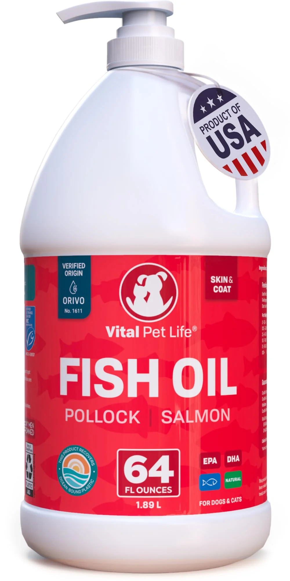 Secure Vital Pet Life Fish Oil for Dogs – Healthy Skin Coat Omega-3 EPA DHA 64 oz Sophisticated