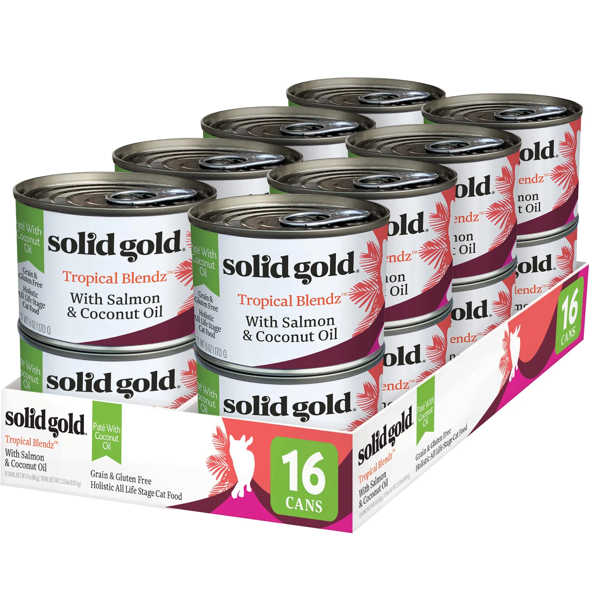 Enhanced Solid Gold Tropical Blendz Salmon Pate in Coconut Oil – 16-Pack Wet Cat Food for All Life Stages Durable