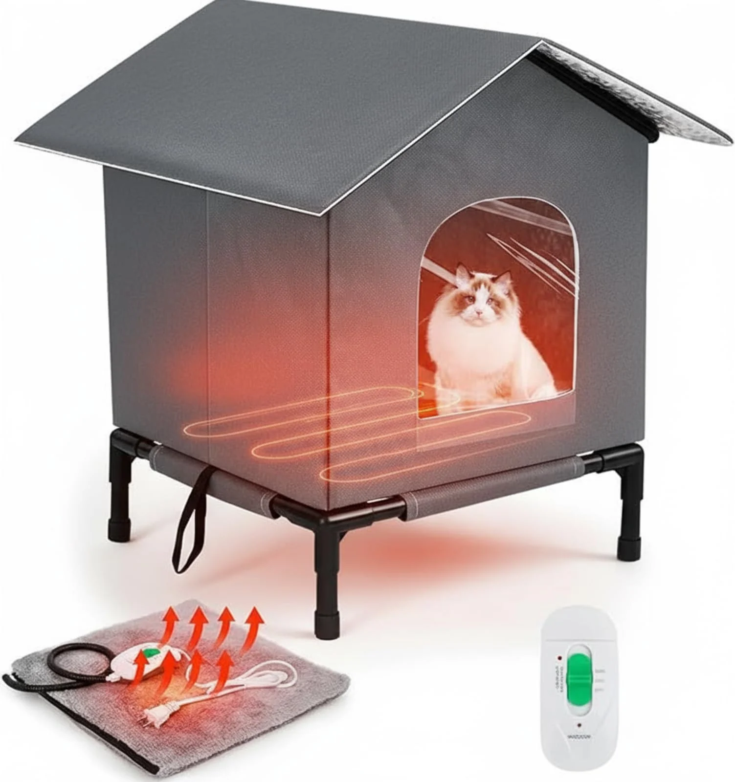 Effective CroBlissful d Heated Outdoor Cat House — Weatherproof Shelter with Heating Pad Gray 17.7 x 17.7 x 16.5 in Verified