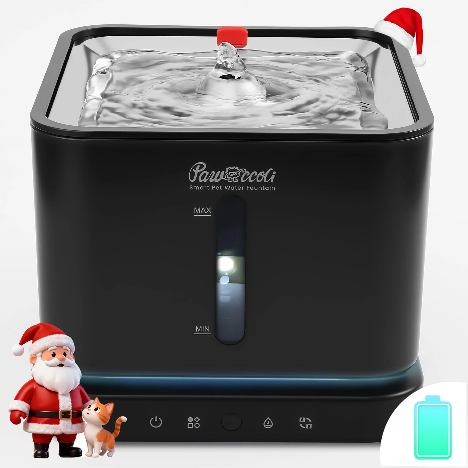 High-Grade Pawccoli Cordless Cat Water Fountain - 3L Stainless Steel Tray Rechargeable Battery Powered Pet Fountain Organic